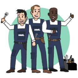 Three appliance engineers with home appliance tools