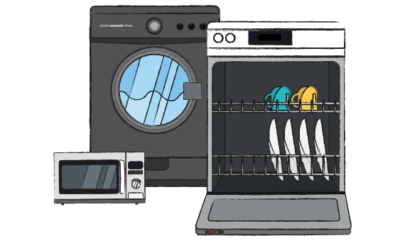 Microwave, washing machine, and dishwasher with text: Ã‚Â£5.50 per appliance, just Ã‚Â£16.50 per month for 3 items