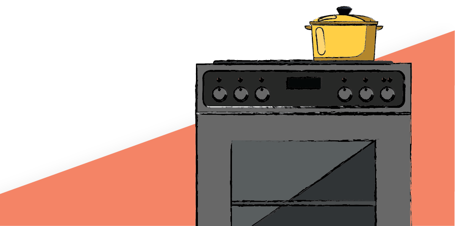 cooker-oven Image of a cooker with a yellow cooking pan on top, showcasing one of the kitchen appliances we cover