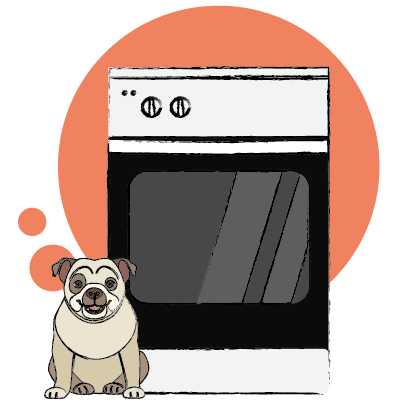 Oven with a dog beside it, representing a household appliance covered by Zest Protect