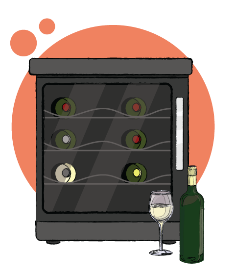 Kitchen wine cooler with a wine bottle and glass beside it – a kitchen appliance suited to relaxed home living