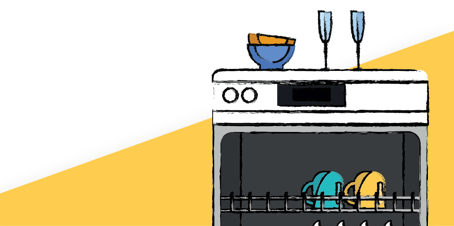 Image of a washing machine with a cat and laundry basket on top, showcasing one of the kitchen appliances we cover