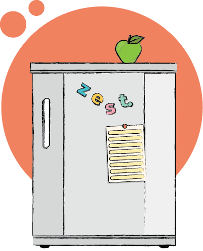 fridge with a green apple placed on top – a kitchen appliance that hints at everyday home life and is eligible for appliance cover