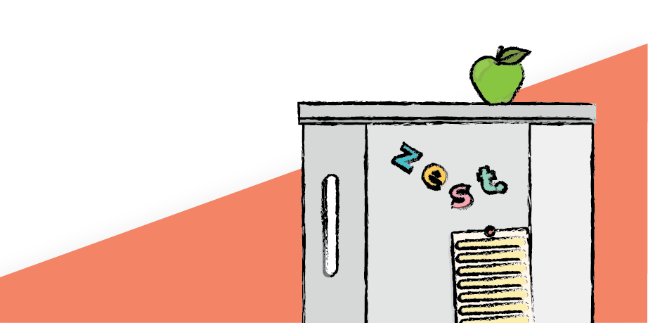 fridge with a green apple placed on top – a kitchen appliance that hints at everyday home life and is eligible for appliance cover