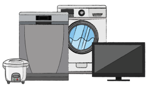 TV, ice cream maker, tumble dryer and washing machine with text: £5.25 per appliance, just £21 per month for 4 items